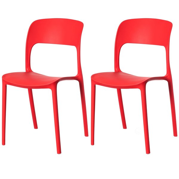 Fabulaxe Modern Plastic Outdoor Dining Chair with Open Curved Back, Red, PK 2 QI004227.RD.2
